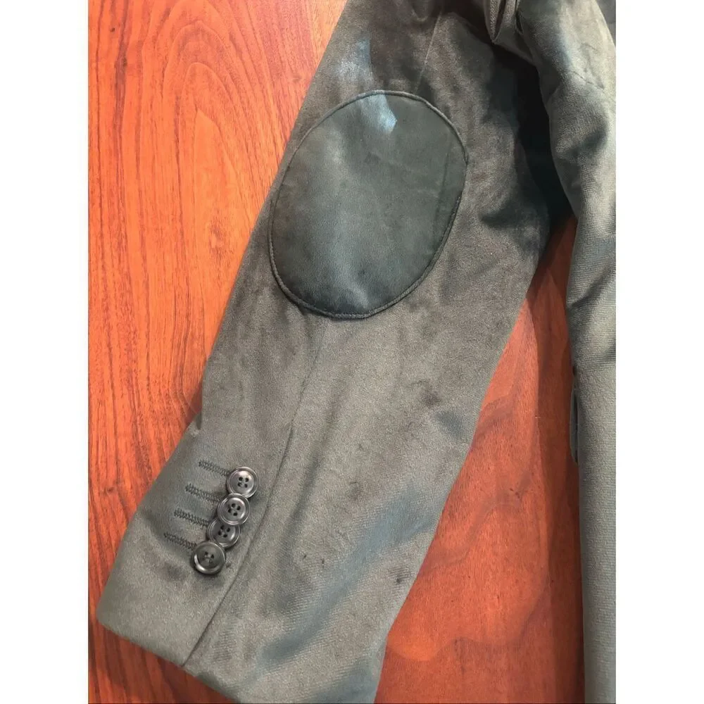 Isaac Mizrahi Boys Olive Green Velvet Lined Two-Button Blazer Jacket Size 14